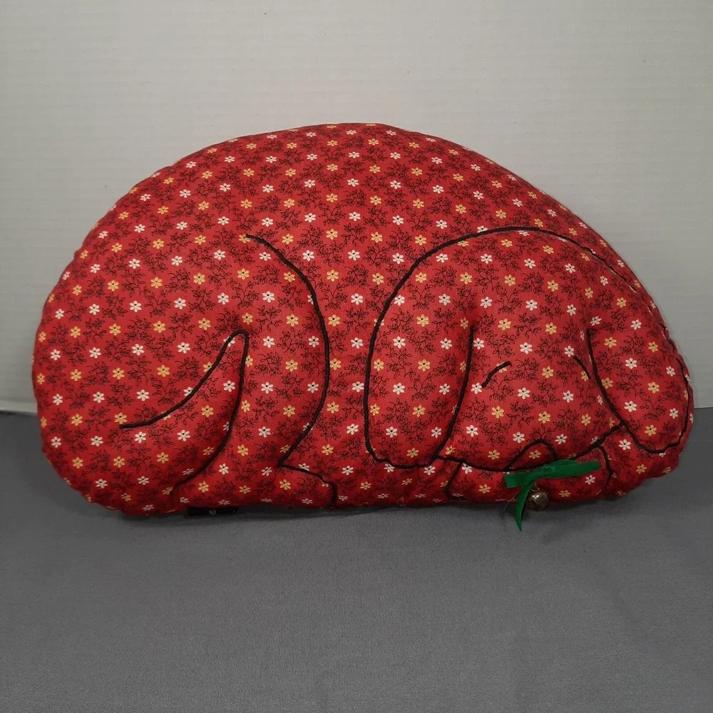 Vintage Handmade Dog Throw Pillow Red‎ Calico Floral Puppy Cottagecore Country